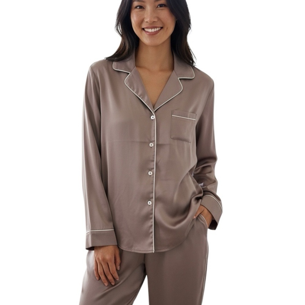 Birdy Grey Satin Pajama Top in Taupe Size Medium